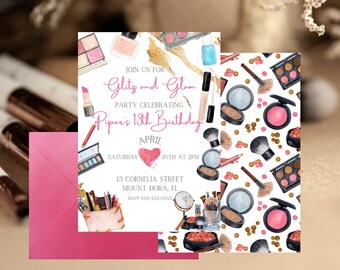 Makeup Birthday Invitation, Birthday Invitation, Instant Download, Digital Download, Instant Template