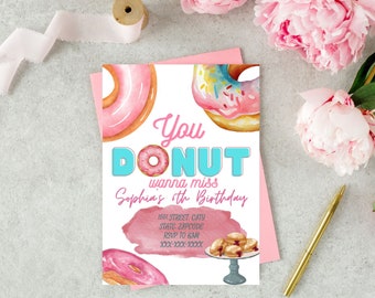 Donut Birthday Invitation, Digital Download, Invitation Template