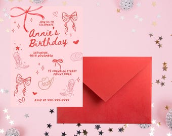 Boots and Bows Birthday Invitation, Boots and Bows, Digital Download, Canva Template, Instant Download, No physical download