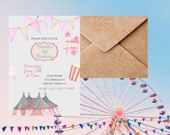 Circus Birthday Invitation, Circus Birthday, Digital Download, Instant Download, Canva Template