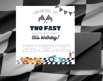 Two Fast Birthday Invitation! Digital Download, Instant Download, Race Car Birthday Invitation