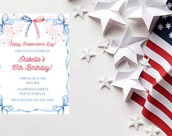 4th of July Birthday Party, Independence Day Birthday, USA Party, Digital Download, Instant Download, Canva Template