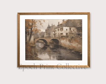 Vintage Dorf Ölgemälde Druck | Landschaftsbild auf dem Land (Digitaler Download)