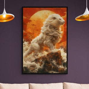 Komainu Dog Temple Guardian, Shrine Guardians, Japandi Home Decor, Boho Wabi Sabi Art, White Lion, Crashing Waves, Gold Moon, Inu Desu
