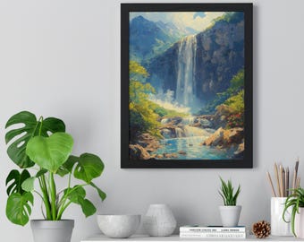 Inramad poster med vattenfall | Naturinspirerad väggkonst