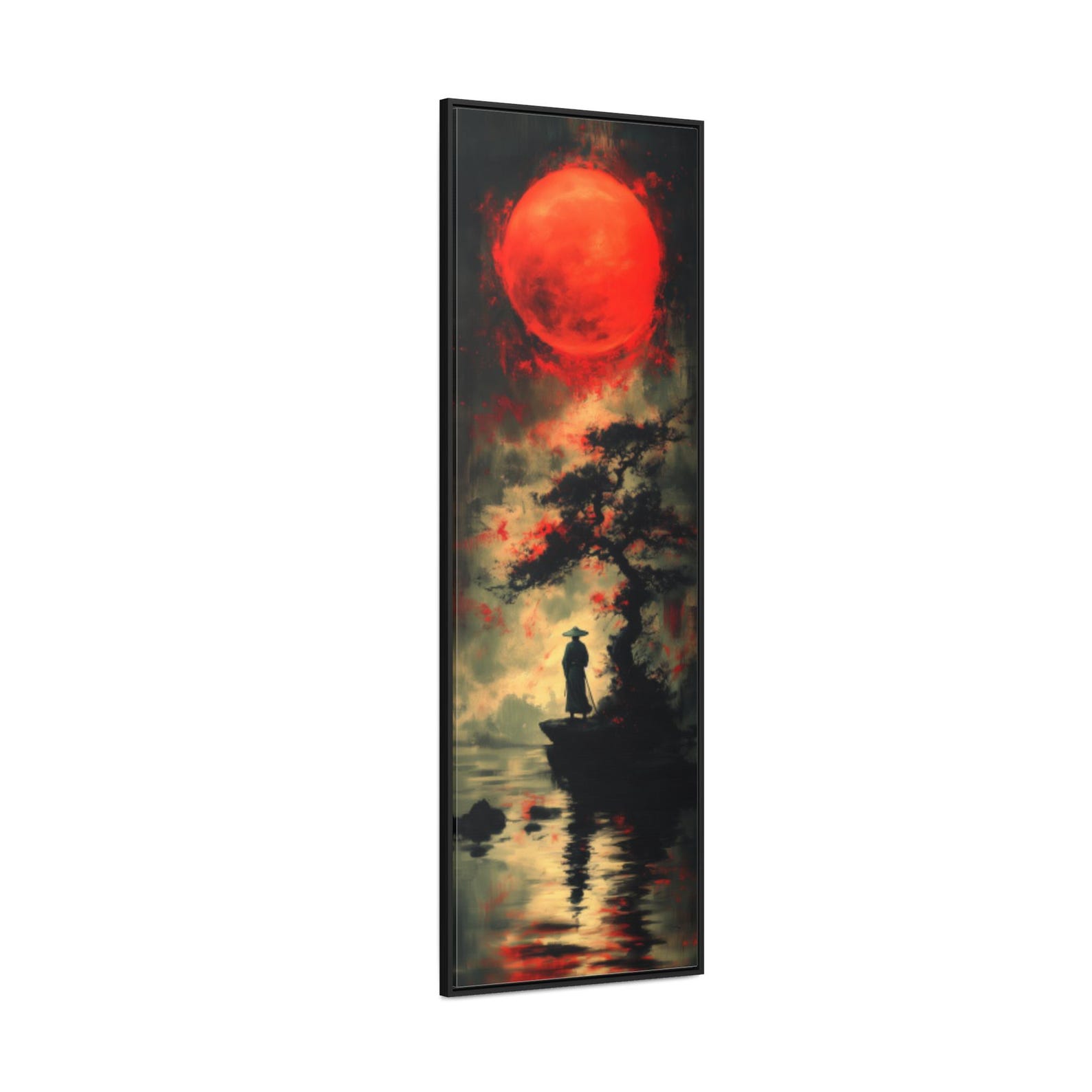 Lone Samurai Under a Red Moon, Japanese Art, Misty Mountain, Blood Moon ...