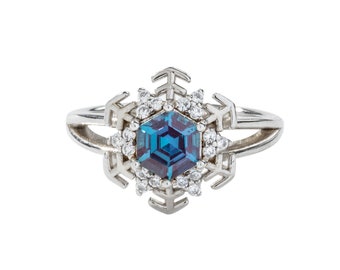 Alexandrite Ring 10K 14K 18k Gold Gemstone Engagement Ring Moissanite Cluster Promise Ring June Birthstone Anniversary Gift For Her