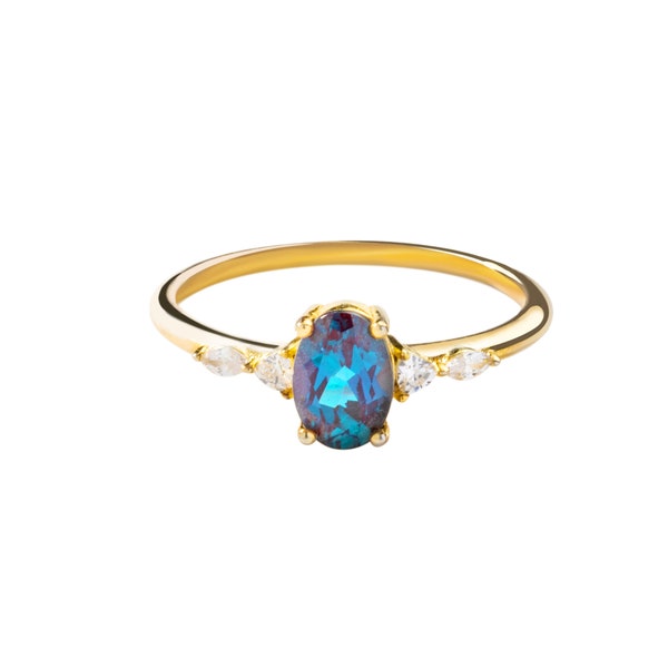 Alexandrite Ring 10K 14K 18k Gold Gemstone Engagement Ring Promise Ring June Birthstone Anniversary Gift For Her