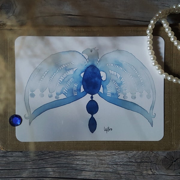Postkarte Diadem, Kunstdruck,  Aquarell blau