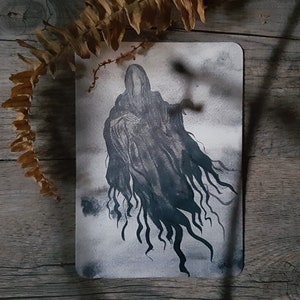 Postkarte Omen, Kunstdruck,  Aquarell schwarz