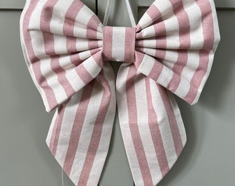 CLASSIC Fabric Bows - Pink and White Chunky Stripe linen blend - for home decor, home gift, nursery decor, wall hanging (approx. 30 x 40cm)