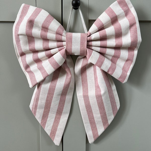 CLASSIC Fabric Bows - Pink and White Chunky Stripe linen blend - for home decor, home gift, nursery decor, wall hanging (approx. 30 x 40cm)