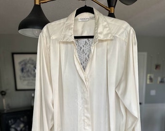 1980s Adolfo Lace Back Silk Shirt