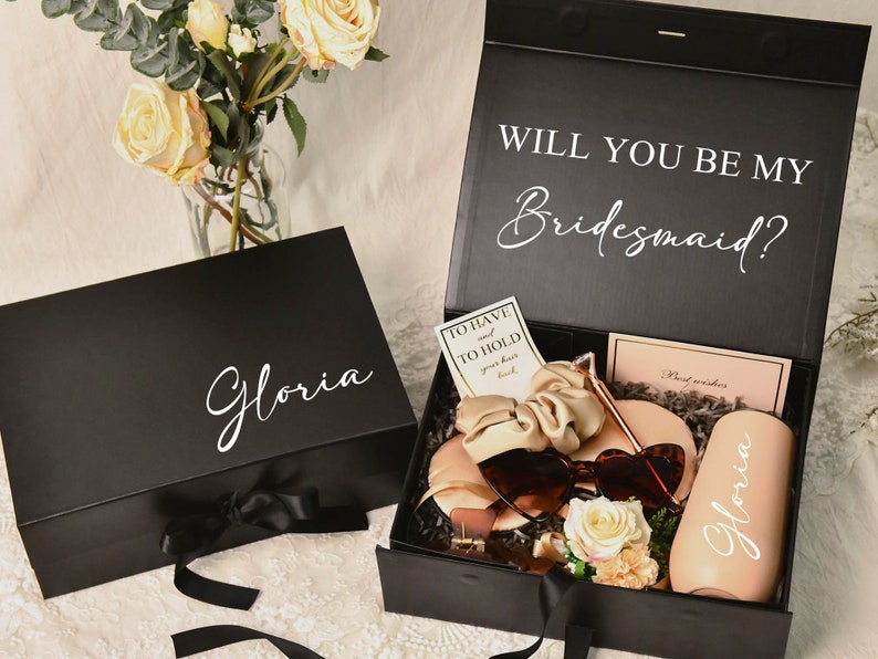 Personalized Bridesmaid Proposal Box,Bridesmaid Empty Box, Custom Bridesmaid Gift Box,Proposal Bridal Party Box,Boho wedding gift box. image 1