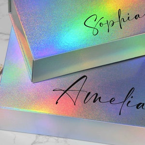Personalized Gift Boxes, Holographic  Gift Boxes, Bridesmaid Proposal, Maid of Honor box, Bachelorette Thank You Gift Box, Empty Gift Box