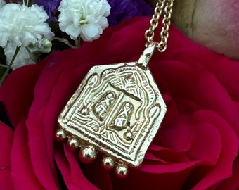 Lakshmi Goddess necklace - Gold vermeil - good luck charm necklace - recycled silver and 18k gold plate