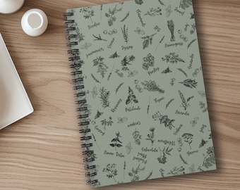 Kräuter Botanische Spiralnotizbuch-Ruled Line | Apotheker Notizbuch | Cottagecore Tagebuch | Garten Tagebuch | Pflanzlich gefüttertes Notizbuch