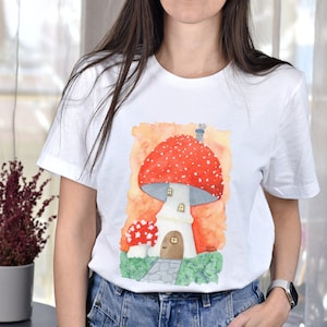 Mushroom House short sleeve shirt nature gift tee botanical fairy shirt gnome home fungus tshirt cottagecore goblincore mushroomcore present
