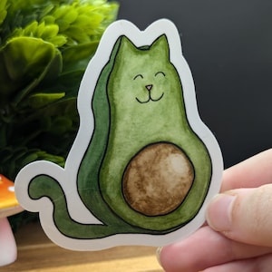 STICKER Avocado Cat Sticker | Avogato | Avocato | Kawaii Style | Cute Vinyl Water Bottle Laptop Kindle Sticker | Journal Notebook Planner