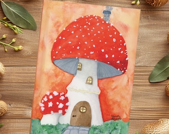 Personalized Mushroom House Hardcover Journal 150page Lined |  Nature Botanical Notebook Gift | Fairy Fungus | Gnome Home | Cottagecore