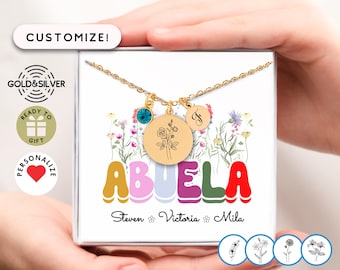 Abuela Gifts, Abuela Necklace, Spanish Grandmother Gifts, Dia de la madre gift, Abuela Necklace with Grandchildren Names, Grandkids Names