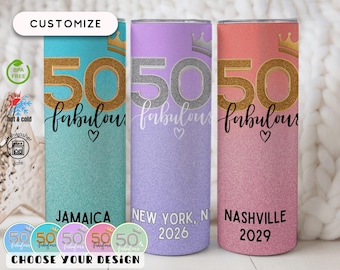50 and Fabulous Tumbler, 50th Tumbler, 50th Birthday Trip Cup, 50th Birthday Gift, 50th Birthday Glitter Tumbler, 50th Birthday Gift for Her