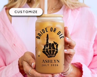 Bride or Die Bachelorette Party Gifts, Bride Cup with Straw, Funny Bridal Party Frosted Cups, Funny Bachelorette Party Favors Bridal Shower