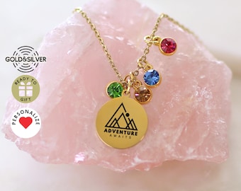 Adventure Awaits Wanderlust Necklace, Travel Lover Gift, Mountain Charm Necklace, Gift for Hiking or Outdoor Lover, Travel Mountain Hiking