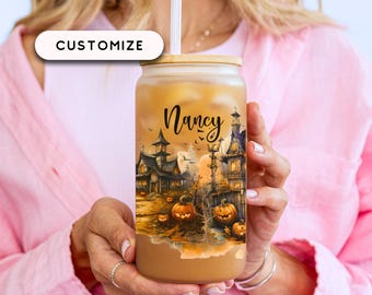 Halloween Iced Coffee Glass Tumbler, Spooky Season Witchy Libbey Cup, Ghost Tumbler