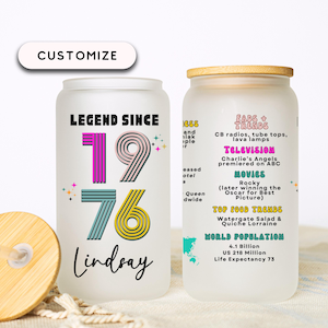 50th Birthday Cup, Legend Since 1976 Frosted Tumbler, 50th Birthday Gifts Best Friend, Fifty Years Frosted Glass Cup image 1