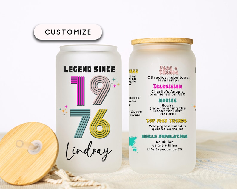 50th Birthday Cup, Legend Since 1976 Frosted Tumbler, 50th Birthday Gifts Best Friend, Fifty Years Frosted Glass Cup image 1