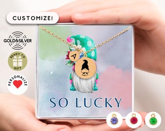 Gnome Necklace, Gnome Gift for Gnome Lovers, Gnome Pendant Custom Name, Lucky Gnome Pendant Gift, Gnome Necklace Gold Silver, Gnome Charm