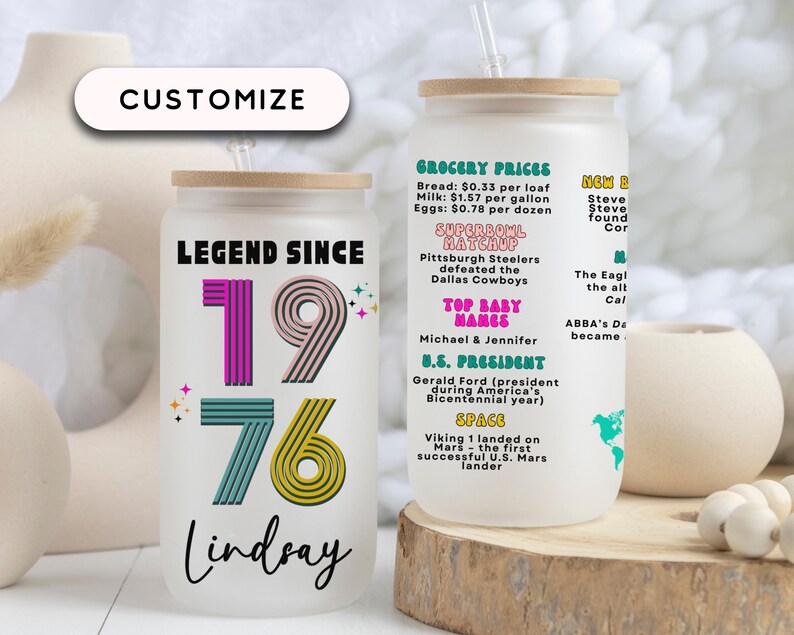 50th Birthday Cup, Legend Since 1976 Frosted Tumbler, 50th Birthday Gifts Best Friend, Fifty Years Frosted Glass Cup image 16