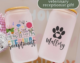 Vet Receptionist Gifts Wildflowers, Veterinary Receptionist Iced Coffee Cup, Vet Receptionist Frosted Cup With Lid and Straw