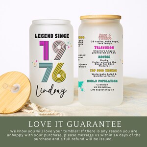 50th Birthday Cup, Legend Since 1976 Frosted Tumbler, 50th Birthday Gifts Best Friend, Fifty Years Frosted Glass Cup image 18