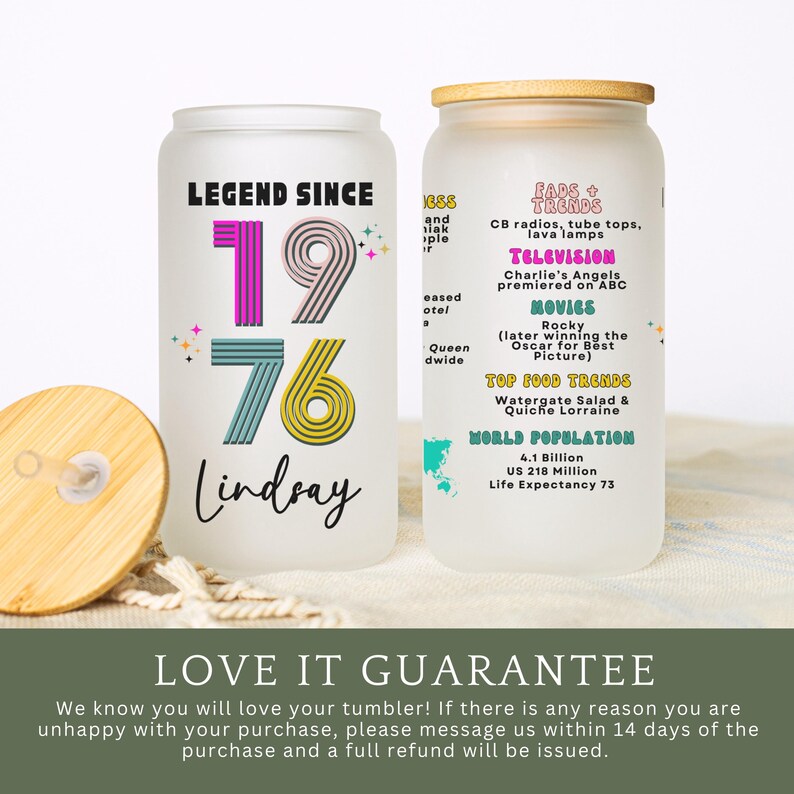 50th Birthday Cup, Legend Since 1976 Frosted Tumbler, 50th Birthday Gifts Best Friend, Fifty Years Frosted Glass Cup image 18