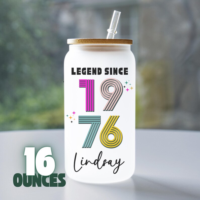 50th Birthday Cup, Legend Since 1976 Frosted Tumbler, 50th Birthday Gifts Best Friend, Fifty Years Frosted Glass Cup image 5