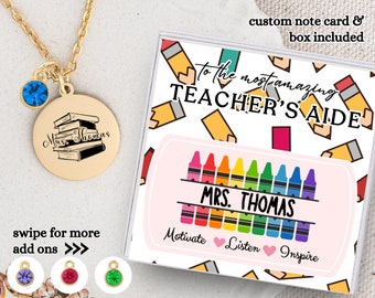 Teacher's Aide Necklace, Teacher Aide Gift, Teacher Aide Assistant, Teacher Assistant Appreciation, Thank you Teacher Aide Retirement