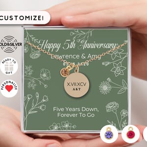 5 Year Anniversary Necklace, 5th Anniversary Gold Pendant, 5th Year Wedding Anniversary Gift for Wife, Marriage Date Jewelry, Gold Coin