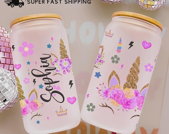 Unicorn Frosted Tumbler, Unicorn Libbey Glass Cup for Girls, Unicorn Lover Gift