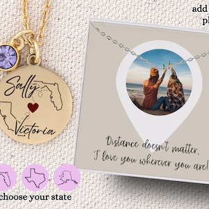 Best Friend Gift, Long Distance Gift, State Pendant Necklace, Besties Gift for Long Distance Friendship State Necklace Distance Mom Daughter