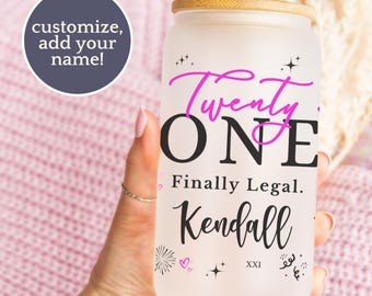 21st Birthday Glass Cup, Twenty One Finally Legal Frosted Tumbler, 21st Birthday Glass Cup, Birthday Gift Twenty First Libbey Cup