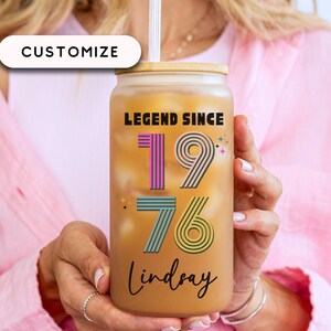 50th Birthday Cup, Legend Since 1976 Frosted Tumbler, 50th Birthday Gifts Best Friend, Fifty Years Frosted Glass Cup image 2