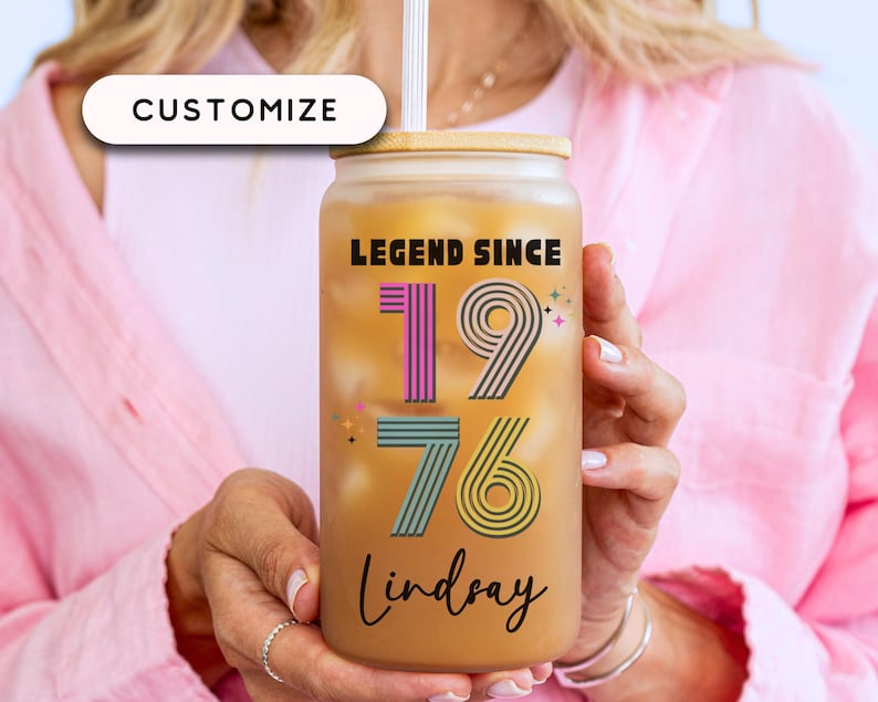 50th Birthday Cup, Legend Since 1976 Frosted Tumbler, 50th Birthday Gifts Best Friend, Fifty Years Frosted Glass Cup image 2