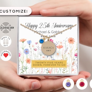 25th Anniversary Necklace, 25th Anni Pendant Jewelry, Twenty Five Years Wedding Anniversary Gift, Marriage Date Wedding Date 25 Years Gift