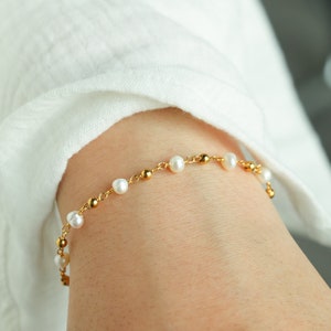 925 Sterling Silver Pearl Bracelet, 4mm Natural Freshwater Pearl Bracelet, Wedding Jewelry, Bridesmaid Gift, Mother&#39;s Day Gift, Gift for Her