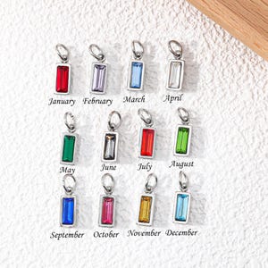 Födelsestensberlock i rostfritt stål, 11x4,3 mm CZ-baguetteberlock, månadsfärgerberlock, gör-det-själv-smyckesberlock