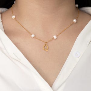 Gold Initial Necklace Gold, Custom Letter Necklace, Personalized Jewelry, Freshwater Pearl Pendant Necklace, Birthday Gift, Gift For Her