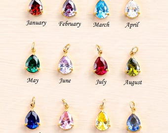 Teardrop Birthstone Charm Pendant, 316 Stainless Steel + CZ, Month Color Charm, Pendant for DIY Necklace Bracelet