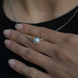 925 Sterling Silver Dainty Pearl Necklace, Single Floating Pearl Necklace, Minimalist Pearl Necklace, Simple Pearl Necklace,Bridesmaid Gift